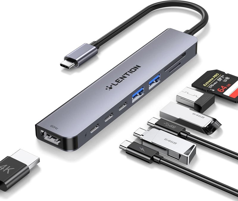 Lention 8 in 1 USB C Hub with 4K@60Hz HDMI, 100W Charging, 5Gbps USB C Data, 2 USB 3.0 and Dual Card Reader for iPhone 17/16/15 Series, 2025-2016 MacBook Pro, New Mac Air/Surface, More - Image 1
