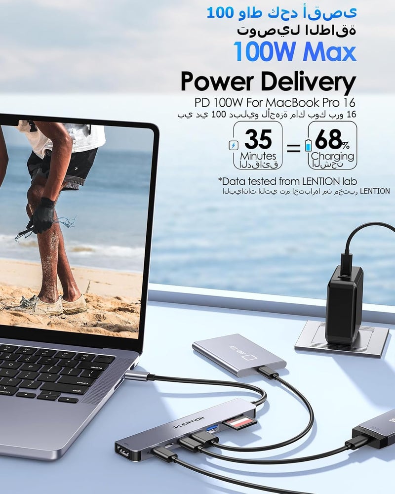 Lention 8 in 1 USB C Hub with 4K@60Hz HDMI, 100W Charging, 5Gbps USB C Data, 2 USB 3.0 and Dual Card Reader for iPhone 17/16/15 Series, 2025-2016 MacBook Pro, New Mac Air/Surface, More - Image 4