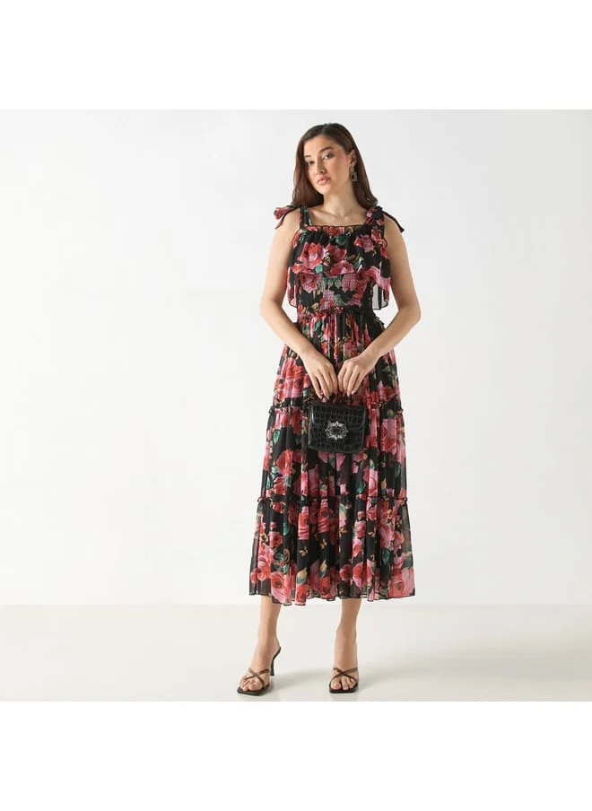2Xtremz 2Xtremz All-Over Floral Print Sleeveless Dress with Shirred Detail