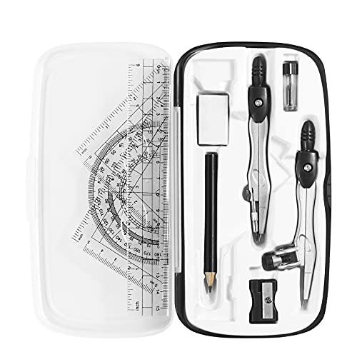 Vobou Math Geometry Kit Sets 10 Piece Student Supplies with Shatterproof Storage Box,Includes Rulers,Protractor,Compass,Eraser,Pencil Sharpener,Lead Refills,Pencil,for Drafting（Black） - Image 1