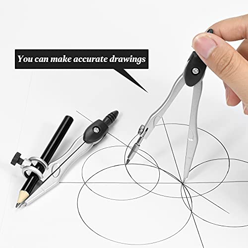 Vobou Math Geometry Kit Sets 10 Piece Student Supplies with Shatterproof Storage Box,Includes Rulers,Protractor,Compass,Eraser,Pencil Sharpener,Lead Refills,Pencil,for Drafting（Black） - Image 4