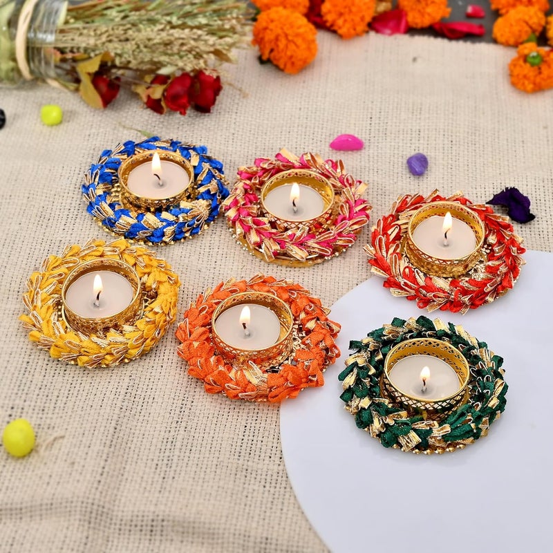 Grahvatika Flower Decorative Tealight HolderMulticolor Decorative Tealight Candle Holder Diya Diwali Diya Floor Rangoli for Home Diwali DecorationGifting Pack of 4