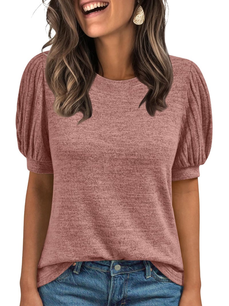 AUTOMET Womens Tops Summer Sweater Spring Tunic Dressy Casual Blouses Business Cute Trendy Short Sleeve Shirt 2026 Coral 2XL - Image 1