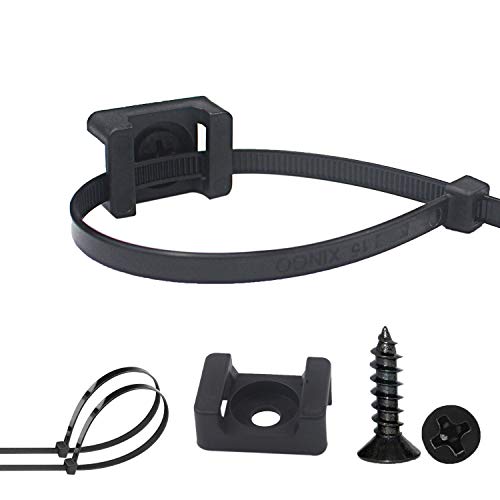 Luckkyme Pro-Grade, Slim, 1x .6 Cable Tie Mounts With Screws 100 Pack. High Strength, Black Zip Tie Bases For Wire Management. Permanently Anchor To Wall, Desk or Baseboard. Run Cords at Your Home or Office - Image 1
