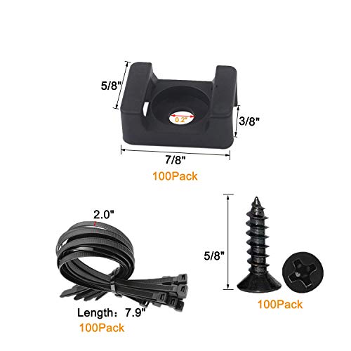 Luckkyme Pro-Grade, Slim, 1x .6 Cable Tie Mounts With Screws 100 Pack. High Strength, Black Zip Tie Bases For Wire Management. Permanently Anchor To Wall, Desk or Baseboard. Run Cords at Your Home or Office - Image 3
