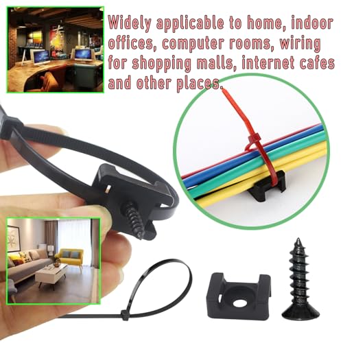 Luckkyme Pro-Grade, Slim, 1x .6 Cable Tie Mounts With Screws 100 Pack. High Strength, Black Zip Tie Bases For Wire Management. Permanently Anchor To Wall, Desk or Baseboard. Run Cords at Your Home or Office - Image 5