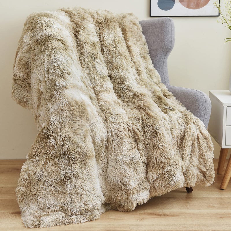 GONAAP Fuzzy Faux Fur Throw Blanket Tie-dye Beige Super Soft Cozy Plush Fuzzy Shaggy Blanket for Couch Sofa Bed (Tie-dye Beige, Throw(50"x60")) - Image 1