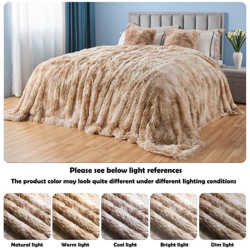 GONAAP Fuzzy Faux Fur Throw Blanket Tie-dye Beige Super Soft Cozy Plush Fuzzy Shaggy Blanket for Couch Sofa Bed (Tie-dye Beige, Throw(50"x60")) - Image 5