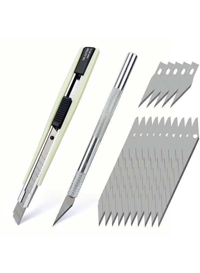 GUGUGI 9mm Snap Off Knife & Precision Carving Craft Knife With 15 Piece Knife Blades Replacement for DIY Art Work, Use In School Home Office Utility Knife - Image 1
