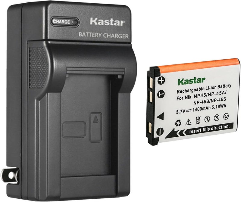 Kastar 1Pack Battery and AC Wall Charger Replacement for Fujifilm NP45 NP45A NP45B NP45S Battery Fuji NP45 NP45A NP45B NP45S Battery Fujifilm BC45 BC45B BC45 BC45B Charger - Image 1