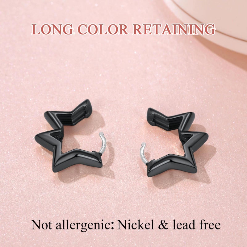 FindChic Black Star Earrings for Women and Men, Hypoallergenic Small Hoop Earrings with 925 Silver Post for Sensitive Ears, Goth Punk Black Star Huggie Earrings, Funky Cowboy Jewelry - Image 4
