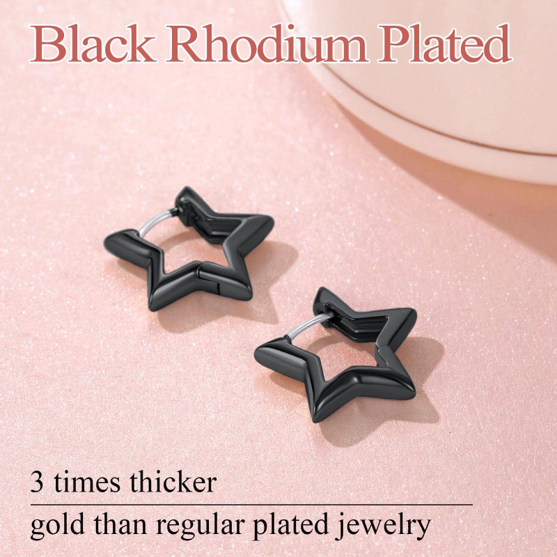 FindChic Black Star Earrings for Women and Men, Hypoallergenic Small Hoop Earrings with 925 Silver Post for Sensitive Ears, Goth Punk Black Star Huggie Earrings, Funky Cowboy Jewelry - Image 3