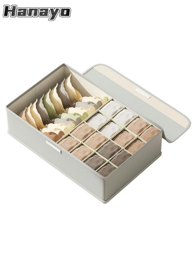 Hanayo Sock Drawer Organizer with Lid 17 Cells Foldable Underwear and Bras Drawer Organizers Non-woven Fabric Storage Box Divider Bins for Bra Socks Underware Ties(Grey) - Image 1