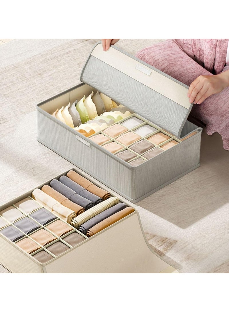 Hanayo Sock Drawer Organizer with Lid 17 Cells Foldable Underwear and Bras Drawer Organizers Non-woven Fabric Storage Box Divider Bins for Bra Socks Underware Ties(Grey) - Image 4