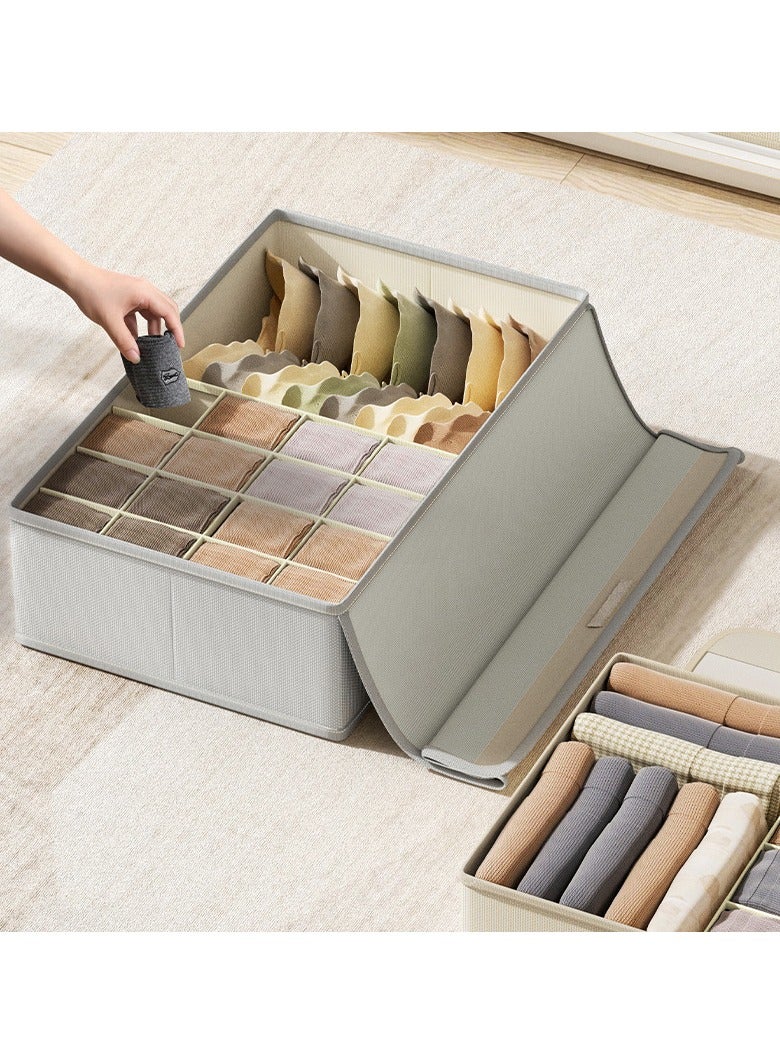 Hanayo Sock Drawer Organizer with Lid 17 Cells Foldable Underwear and Bras Drawer Organizers Non-woven Fabric Storage Box Divider Bins for Bra Socks Underware Ties(Grey) - Image 5