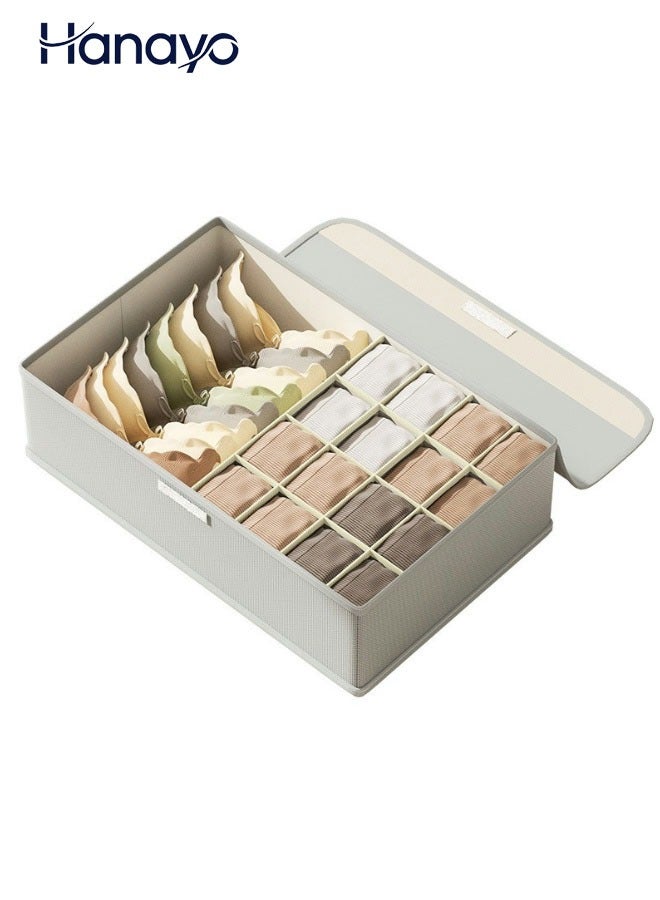 Hanayo منظم درج الجوارب مع غطاء 17 خلية قابل للطي لمنظمات درج الملابس الداخلية والصدرية صندوق تخزين من قماش غير منسوج فواصل لصناديق الجوارب والملابس الداخلية والرباط (رمادي) - Image 1