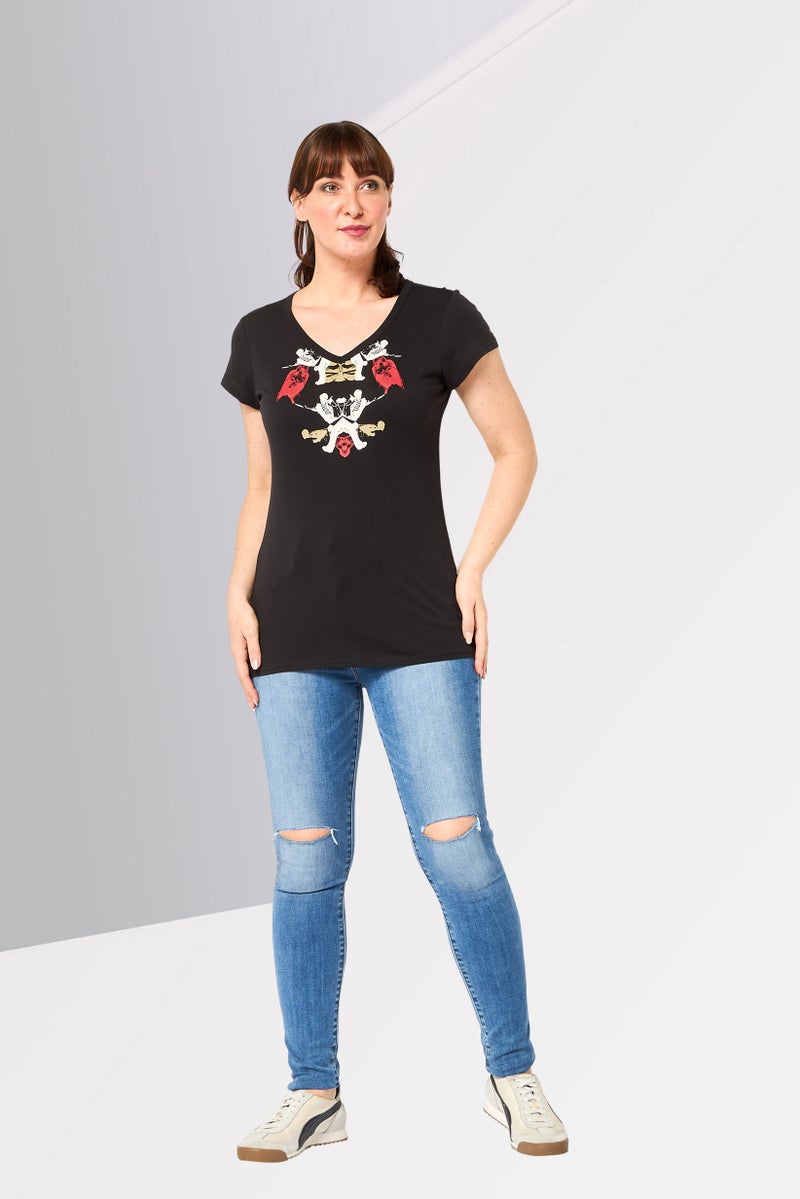 G-Star RAW Women V-Neck Short Sleeve Graphic Print Blouse, Dark Black - Image 2