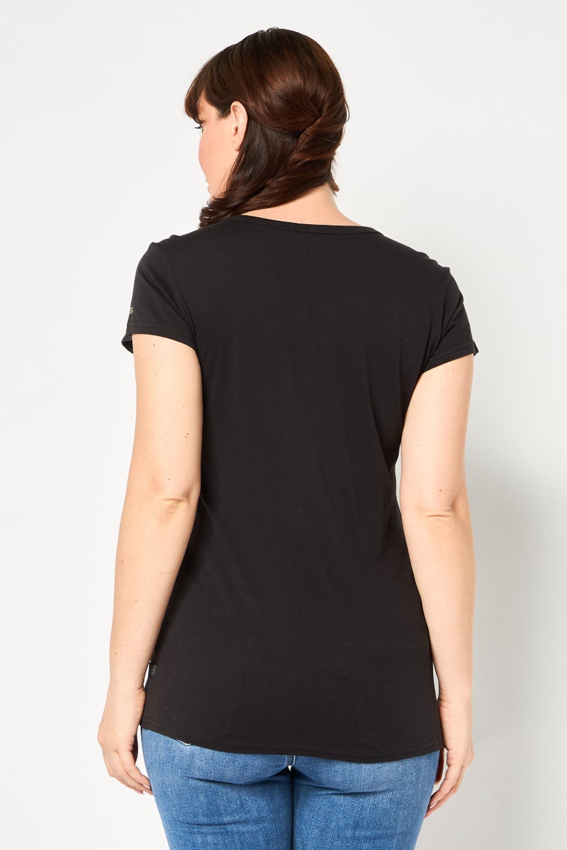 G-Star RAW Women V-Neck Short Sleeve Graphic Print Blouse, Dark Black - Image 4