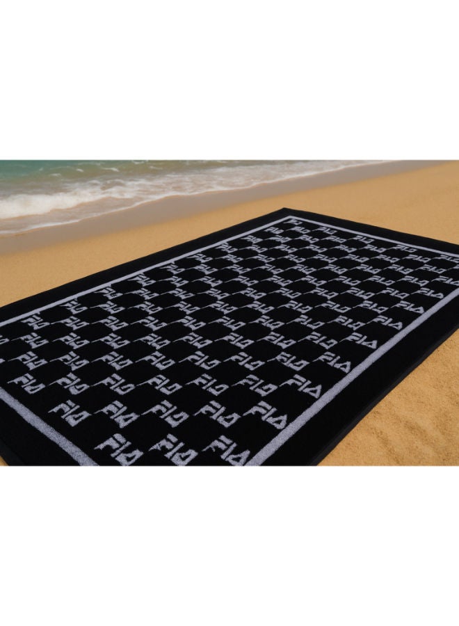 توالا منشفة شاطئ توالا، أسود وأبيض، قطن 100%، 175×95 سم - Image 1