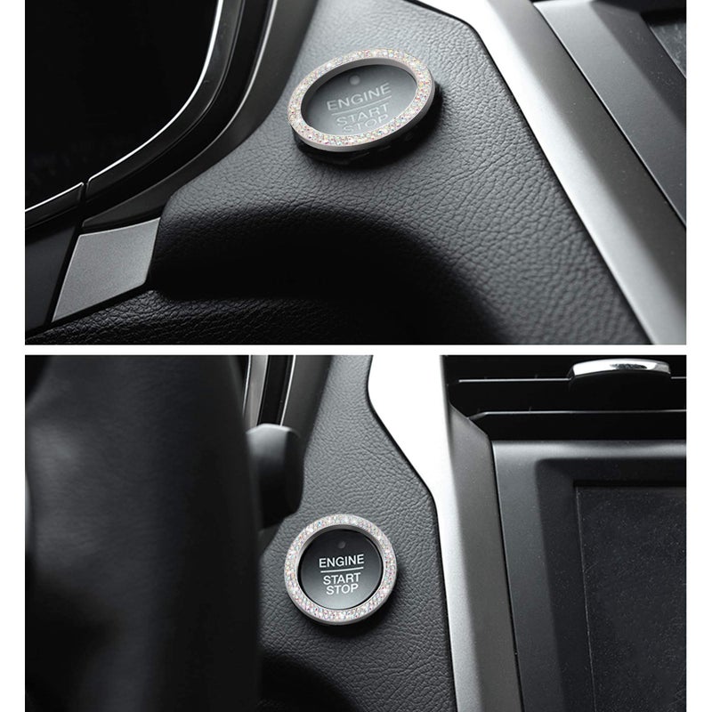 WINKA 2pcs Bling Car Engine Start Button Cover Diamond Crystal Push Start Stop Button Ring Sparkly Bling Ignition Button Cover Rhinestone Keyless Ignition Ring Universal Car Accessories (Colorful) - Image 5