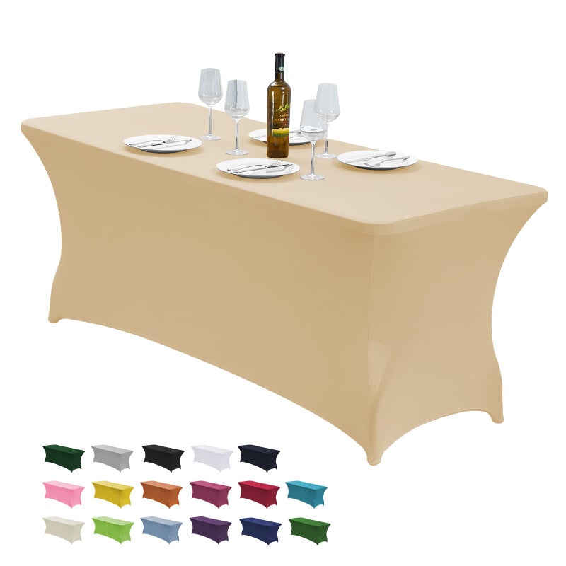CWK 6FT Stretch Spandex Table Cover for Rectangular Tables  Elastic Fitted Tablecloth for Folding TablesWrinkle Resistant Table Cloth for Parties Weddings Banquets  Events Champagne