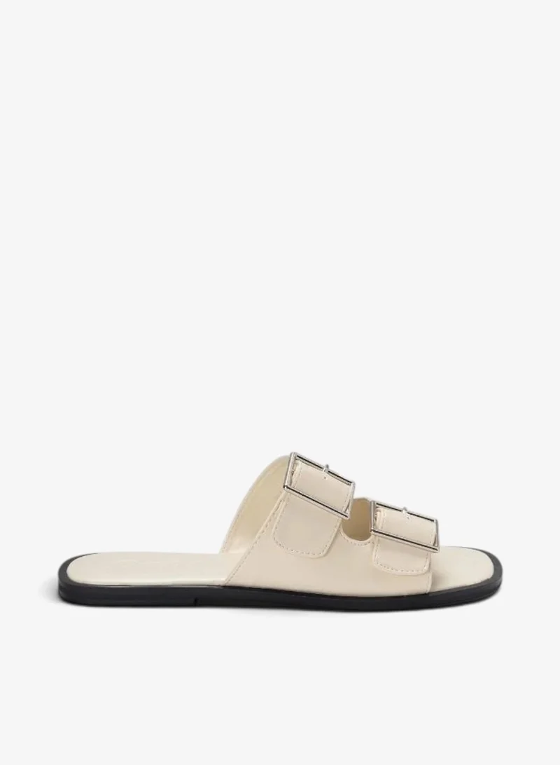 Buckle Detail Flat Slide Sandals