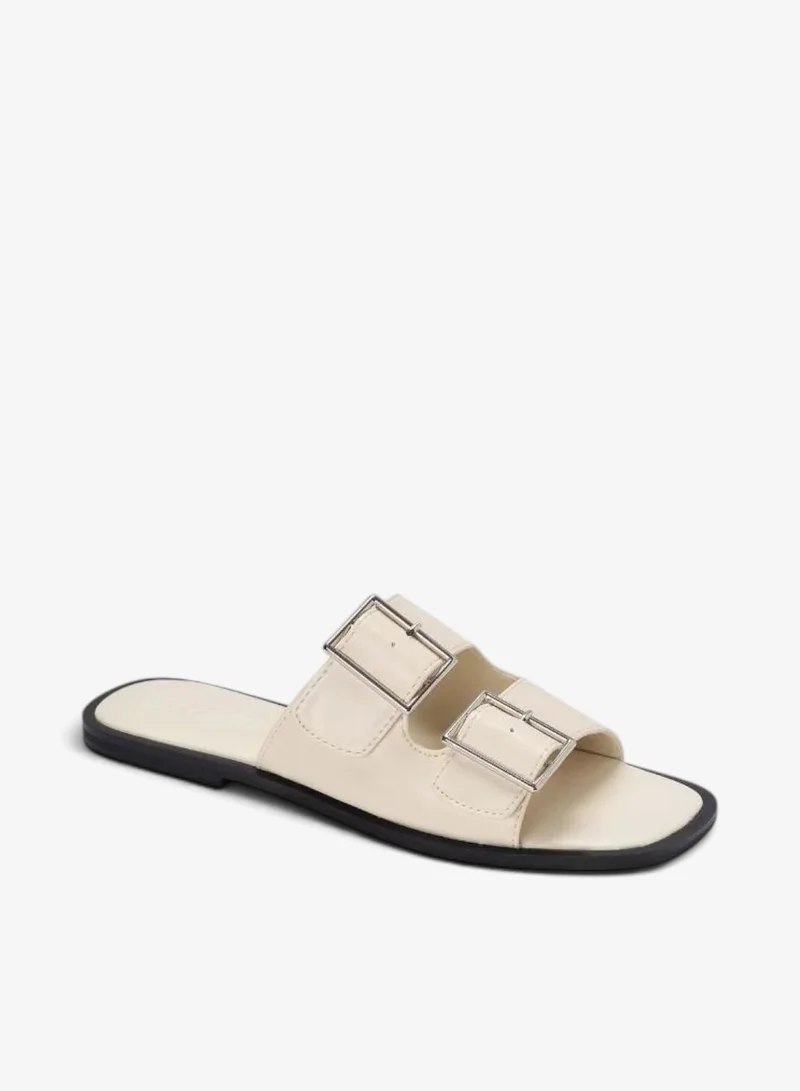 Bata White Buckle Detail Flat Slide Sandals for Women | Best Price UAE