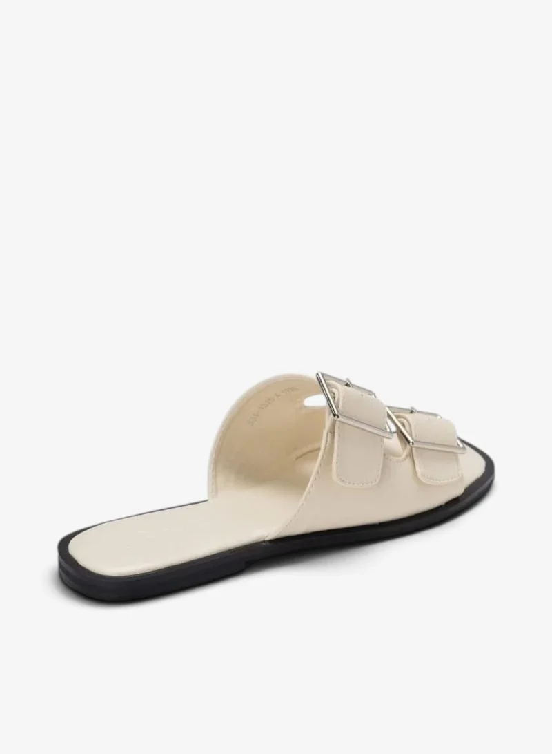 Bata White Buckle Detail Flat Slide Sandals for Women | Best Price UAE