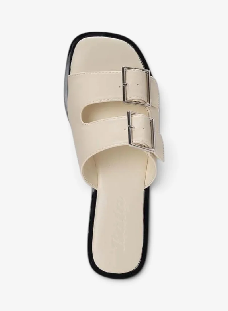 Bata White Buckle Detail Flat Slide Sandals for Women | Best Price UAE