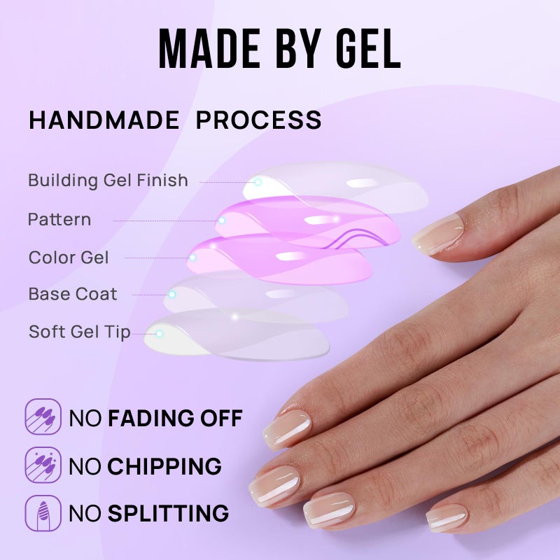 BTArtbox Press On Nails Short - Square Press On Nail, Brown Chrome Nail Tip Glue On Nails with Nail Glue, Reusable Stick On Nails in 16 Sizes - 32 Soft Gel Fake Nails Kit, Cream Soda - Image 4
