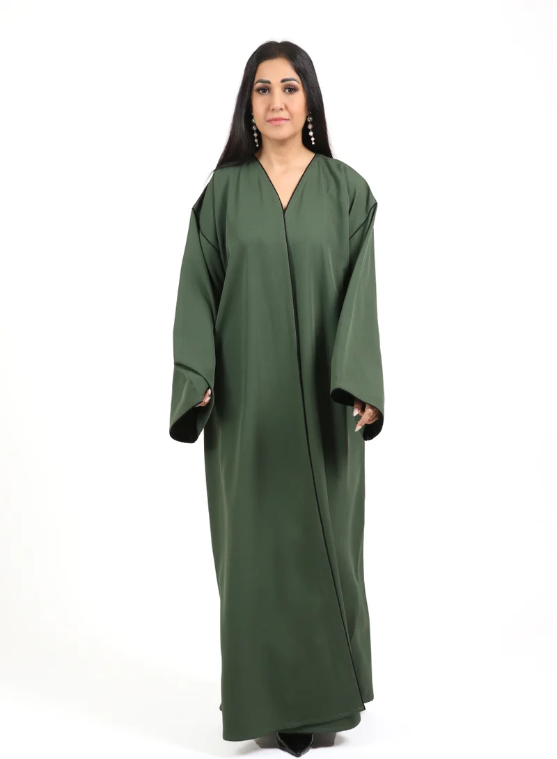 Bottle Green Barbie Crepe Abaya with Black Piping