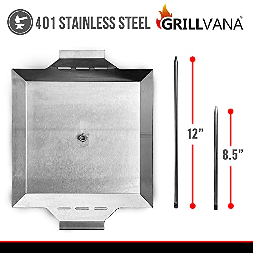 GRILLVANA Stainless Steel Vertical Skewer for Tacos Al Pastor, Shawarma, Kebabs- BBQ Grilling Accessory w/ 2 removable spikes (8.5” and 12”)- Use on Charcoal Grills or Stove- Handles, No Drip Plate - Image 2