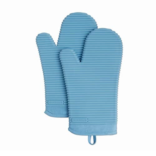 KITCHENAID Ribbed Soft Silicone Oven Mitt 2Pack Set 75x13 Blue Velvet