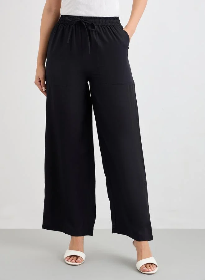 Styli Styli Solid Wide Leg Pants with Drawstring