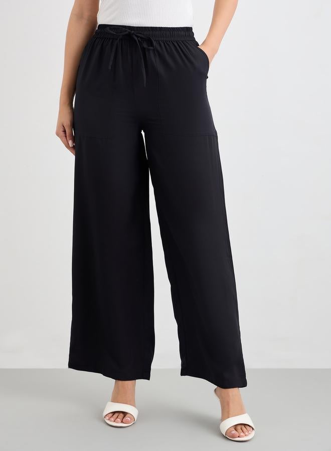 Styli Solid Wide Leg Pants with Drawstring - Image 2
