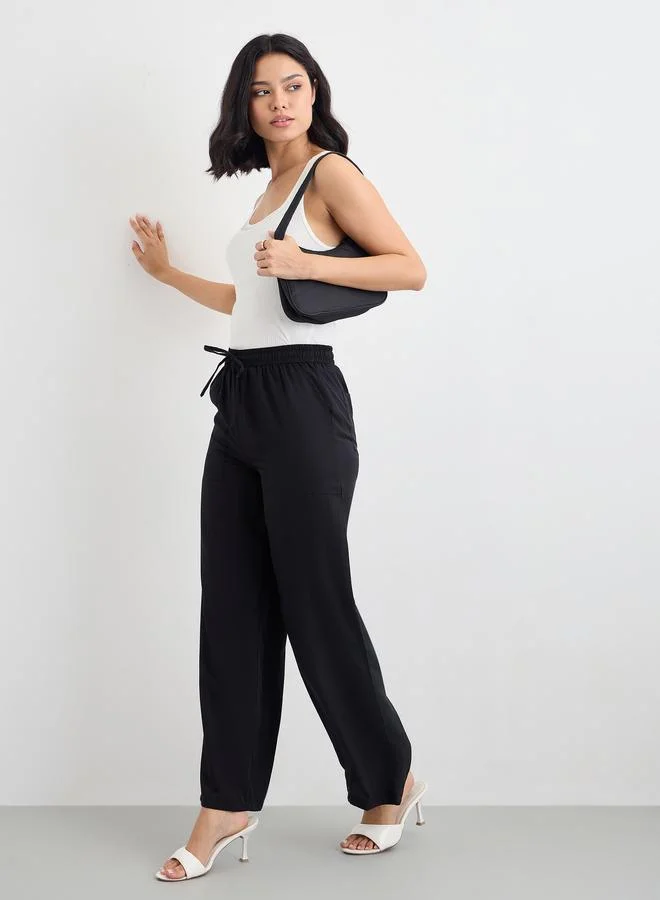 Styli Styli Solid Wide Leg Pants with Drawstring