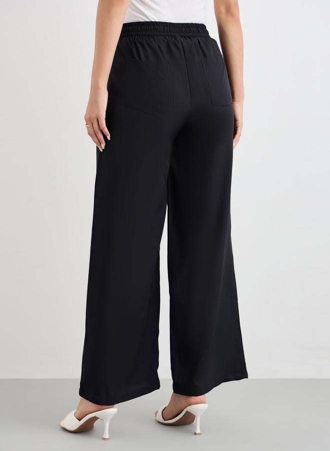 Styli Solid Wide Leg Pants with Drawstring - Image 4