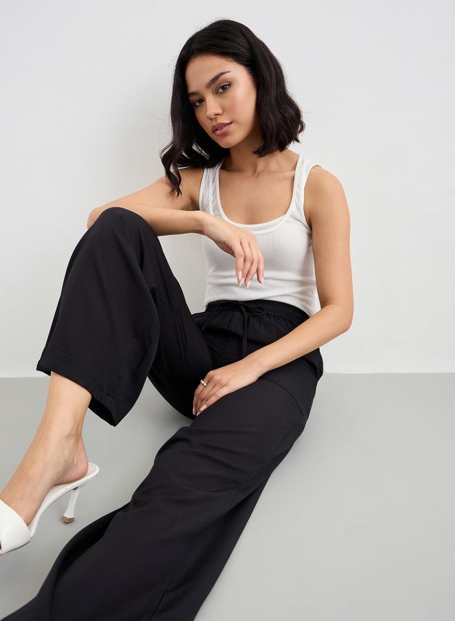 Styli Solid Wide Leg Pants with Drawstring - Image 5