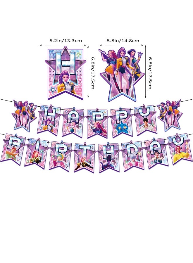 KPop Demon Hunters Birthday Party Decorations Set, Happy Birthday Banner, Latex Balloons, Cake & Cupcake Toppers for Kids Fans - Image 5