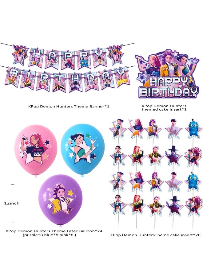 KPop Demon Hunters Birthday Party Decorations Set, Happy Birthday Banner, Latex Balloons, Cake & Cupcake Toppers for Kids Fans - Image 2