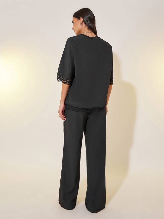 Take Two Take Two Lace Detail Short Sleeve Top and Pants Co-Ords - Image 4