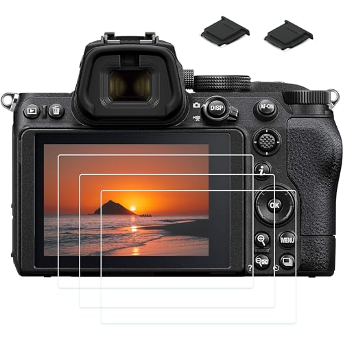 PCTC Z5 Tempered Glass LCD Screen Protector Compatible for Nikon Z5 Z 5 ProtectIve Cover Film (3 packs), 2* Hot Shoe Cap Cover - Image 1
