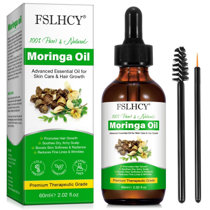 FSLHCY زيت المورينغا النقي FSLHCY، لنمو الوجه والشعر وترطيب البشرة وزيت التدليك، معصور على البارد طبيعي، يقلل من الخطوط الدقيقة، مضاد للأكسدة ومكافح للشيخوخة (60 مل) - Image 1