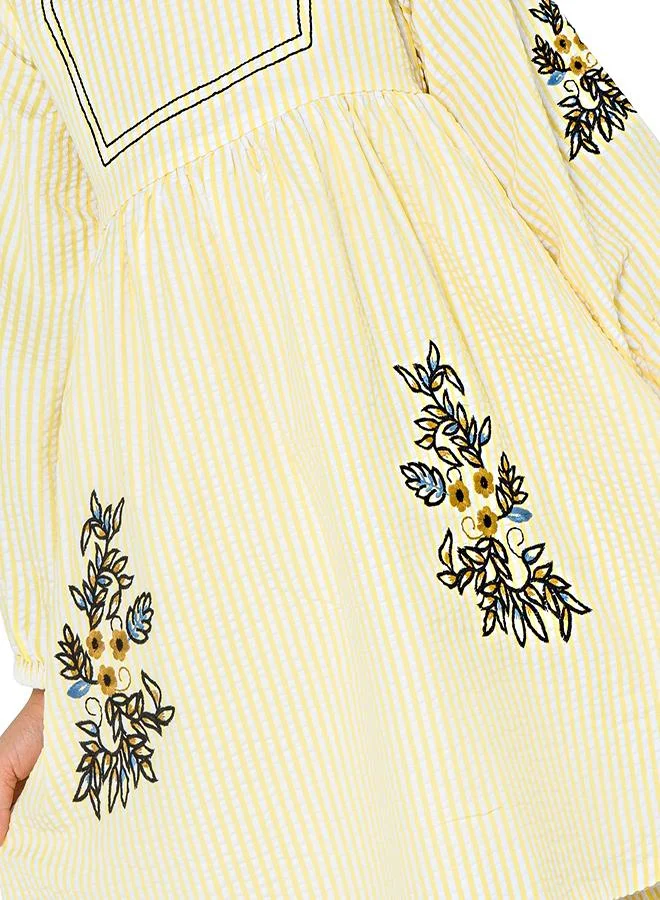 babyqlo Embroidered Stripe Dress