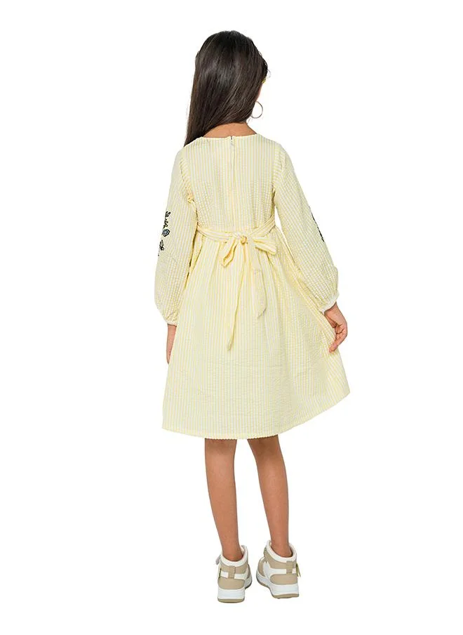 بيبي كلو Charming yellow striped dress with embroidery for girls