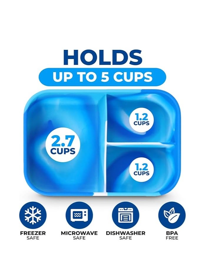 Generic Silicone Lunch Box - 3 Compartments (Blue Tie Dye)  - Image 3