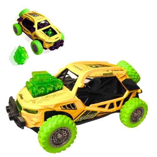 PLUSPOINT Diecast Predator Toy Car Model Pull Back Vehicles Alloy Simulation Crash car Monster Truck with Lights and Sound Also for Car Dashboard,Kids, Yellow - Image 1