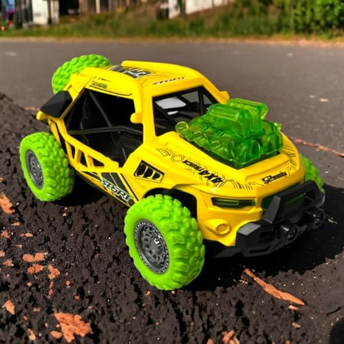 PLUSPOINT Diecast Predator Toy Car Model Pull Back Vehicles Alloy Simulation Crash car Monster Truck with Lights and Sound Also for Car Dashboard,Kids, Yellow - Image 2