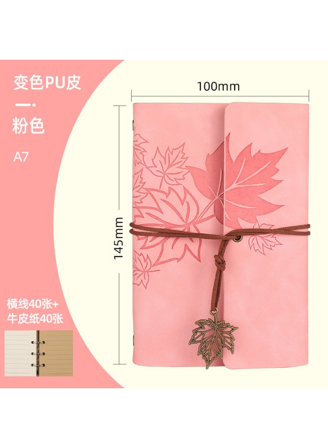 Boyi Retro Travel Pu Hand Ledger Soft Leather Loose-leaf Notebook A6a7 Portable Notebook Maple Leaf Diary - Image 1