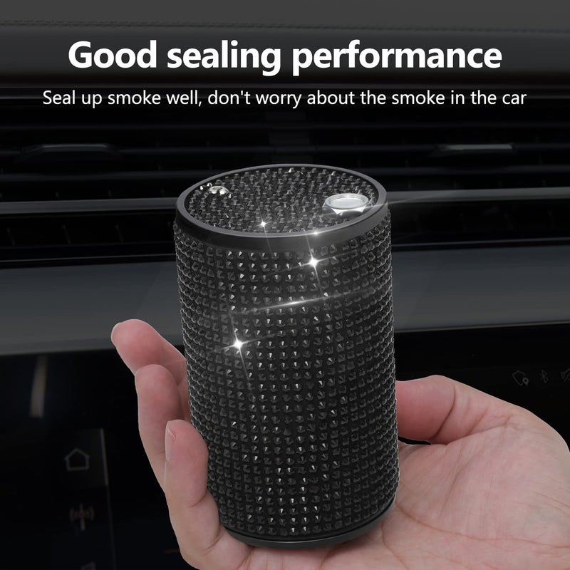 EOCICI Car Ashtray with Lid Smell Proof, Aluminum Crystal Diamond Cigarette Smokeless Automotive Ashtray, Cup Holder Detachable Easy Clean Ash Tray for Car Women Home Office, Black - Image 5